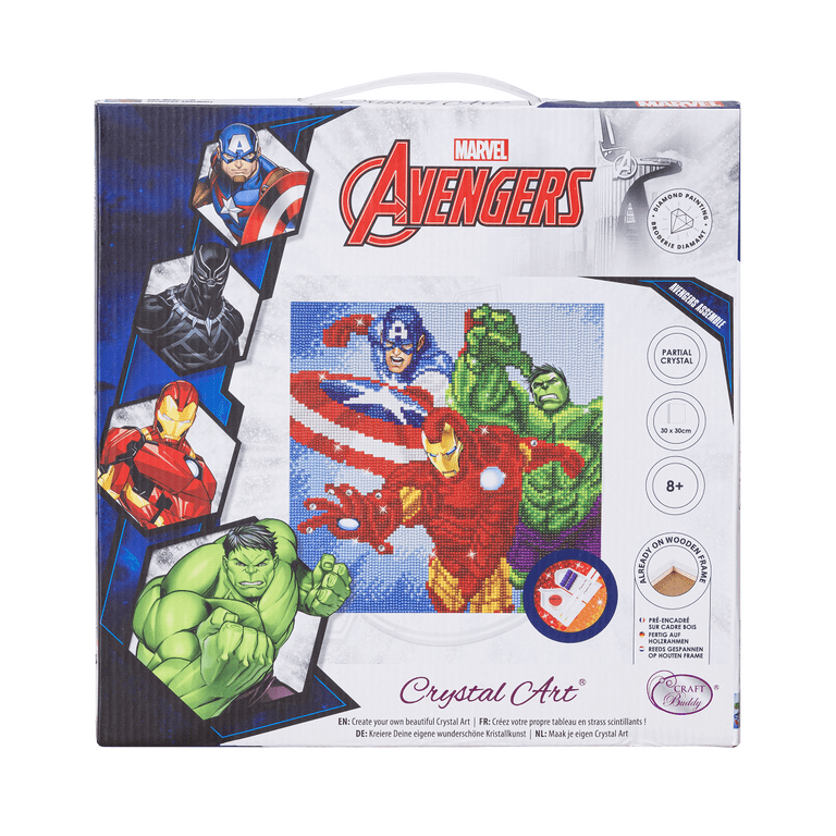 Craft Buddy Crystal Art / Diamond Painting 30cm x 30cm Picture Kit on Wood  Frame - Superheros Avengers Assemble - Partial Crystal 