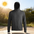 thumbnail image 6 of Men's Lightweight Full-Zip Hooded Sun Protection Shirt UPF 50+ Quick Dry Athletic Jacket with Thumb Holes - Breathable UV Outdoor Running Fishing Hiking Top Black L, 6 of 8