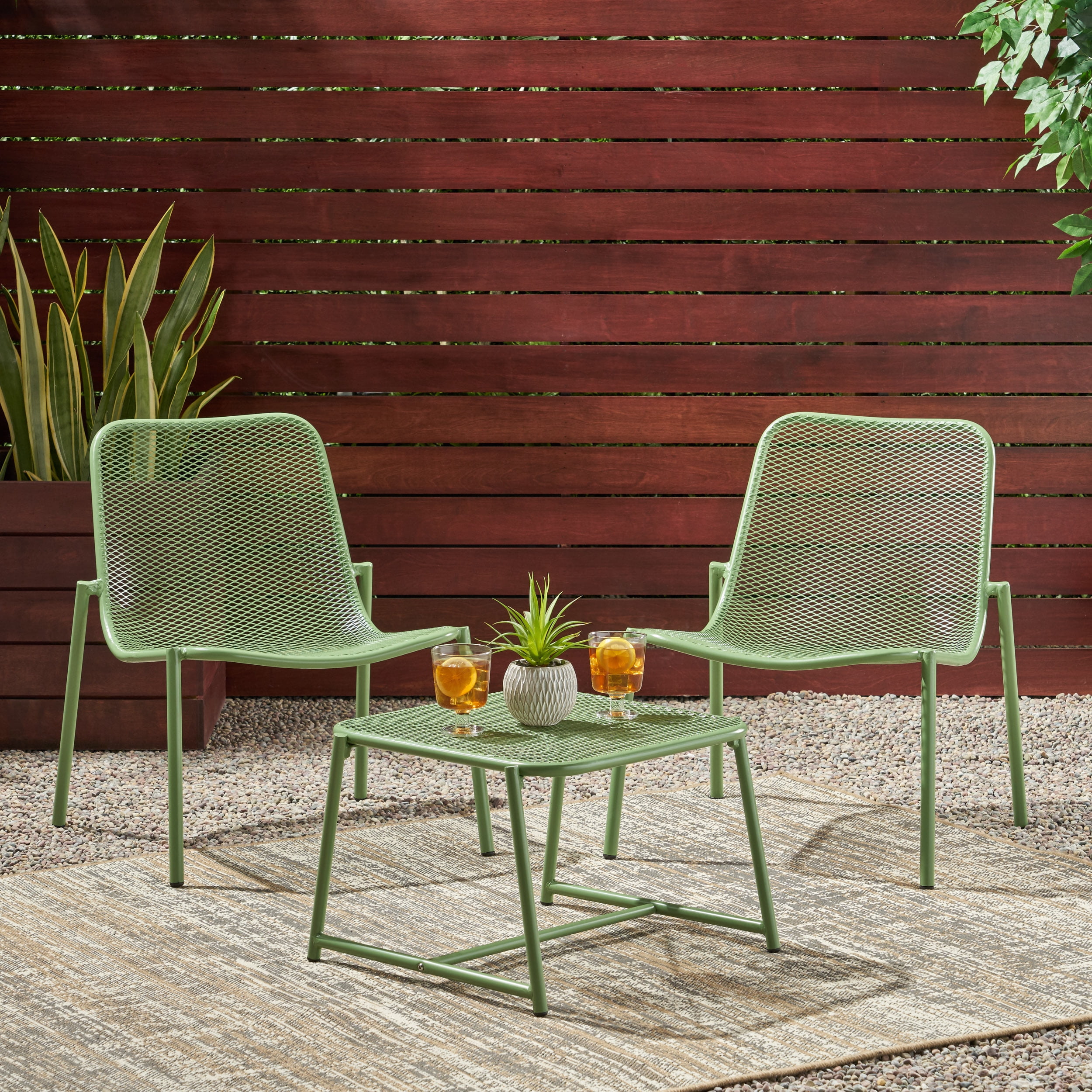 Sajan Outdoor Modern 2 Seater Chat Set, Matte Green