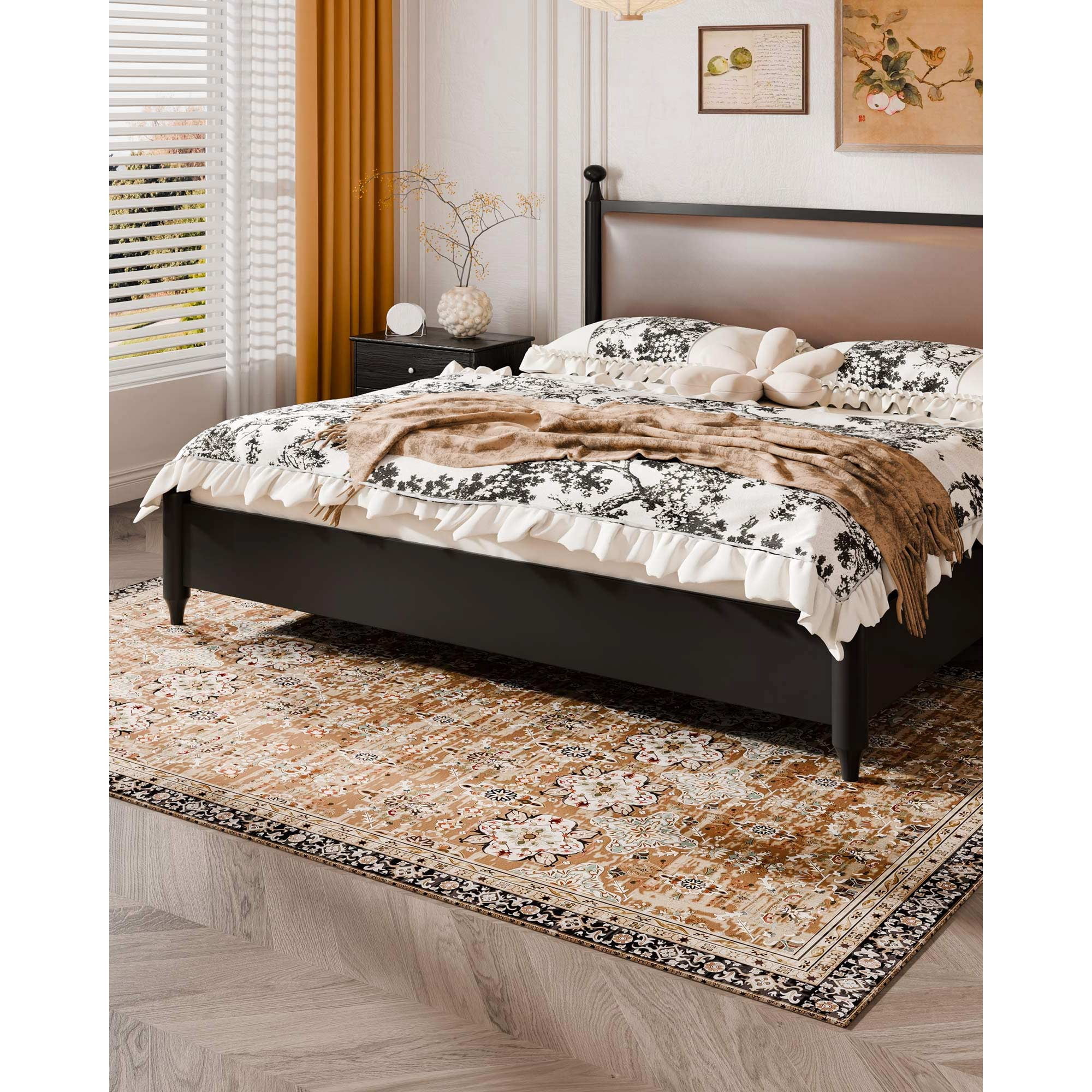 KFFKFF 6 x 9 ft Washable Area Rug, Soft and Durable Non-Slip Carpet, Tear-Resistant Indoor Mat for Bedroom, Living Room, Entryway, Pet Friendly, Brown Green