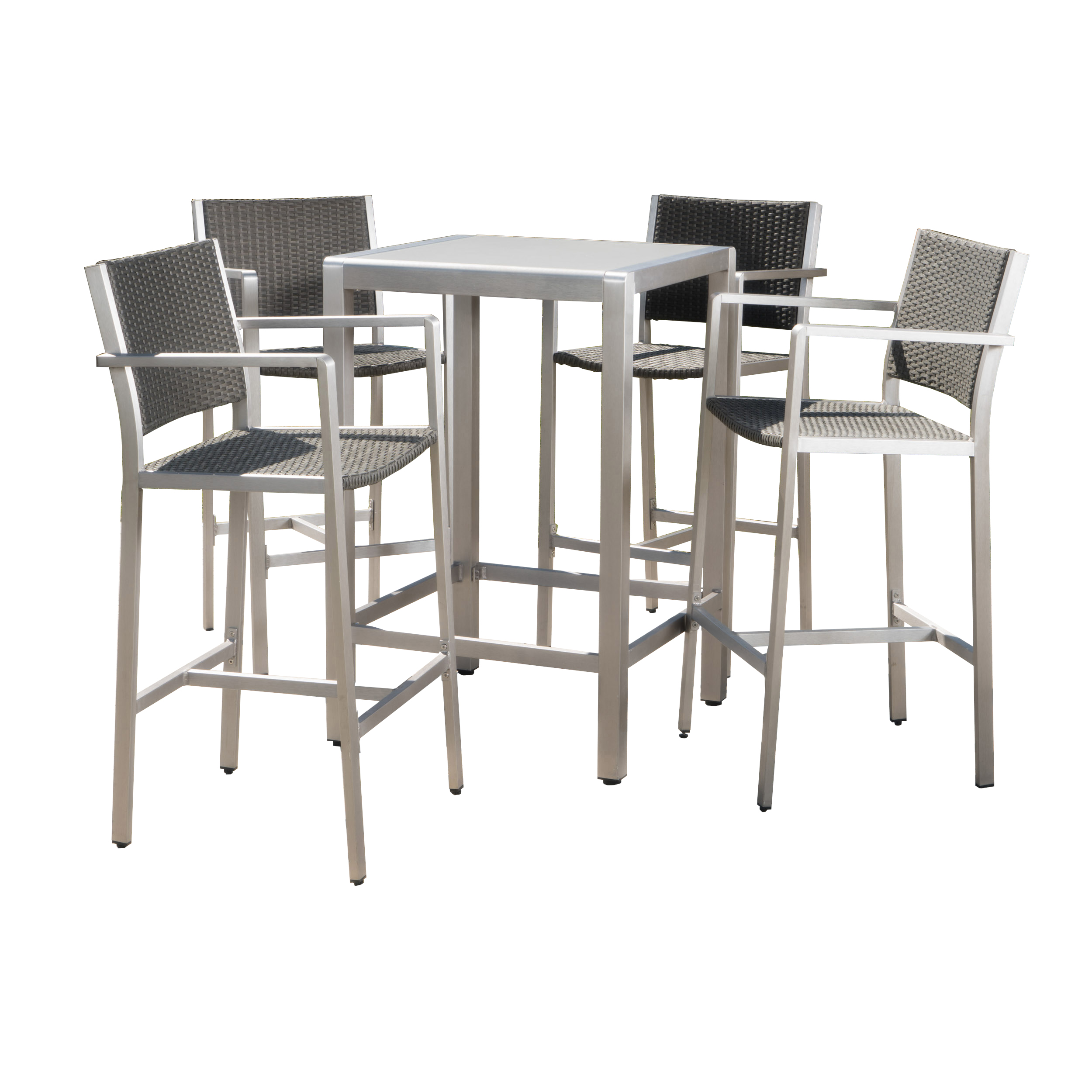 Miller Outdoor 5 Piece Wicker Bar Set with Glass Table Top, Grey - image 2 of 10