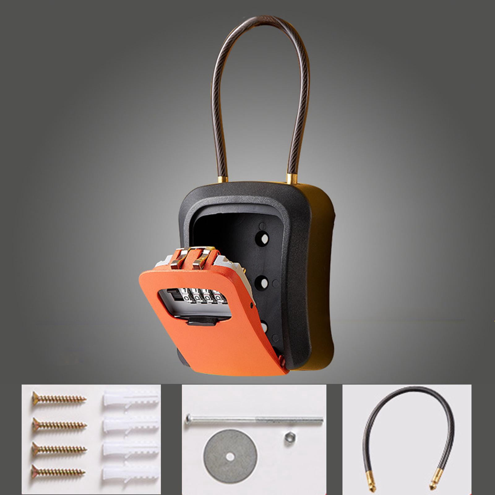 figatia Box Key Security Box with 4 Digit Combination Steel Cable Shackle Weatherproof Portable for Door Knob or Car Durable Orange