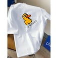 thumbnail image 1 of [T-Shirt Canard] T-Shirt en Coton Col Rond / Graphique Canard Humoristique, Légèrement Extensible, Motif Alphabet, Coupe Régulière, pour Hauts d'Été pour Enfants de 12 Ans et Moins, 1 of 6