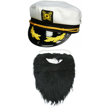 Funny Captain White Hat Black Beard Yacht Distinct Meme Cosplay Adult Costume