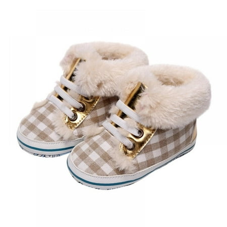 

Baby Boys Girls Booties Fleece Anti-Slip Soft Sole Cotton Sneakers Toddler First Walker High Top Lace up Crib Shoes 0-18M