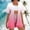 Pink, variant on BRGZLK Women's 2 Piece Outfits Summer Casual Loose Gradient Cardigan Tees and Drawstring Shorts Comfy Sets Vacation Beach Clothes Watermelon Red S