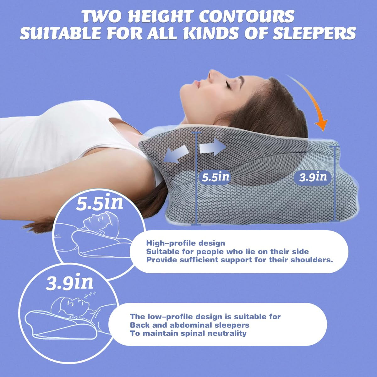 Migraine Pillow - Stop Migraines at The Source, Cervical Migraine Neck Pillow, Ergonomic Contour Support Pillow with Adaptive Foam for Stays Supportive, During The Night (Gray)