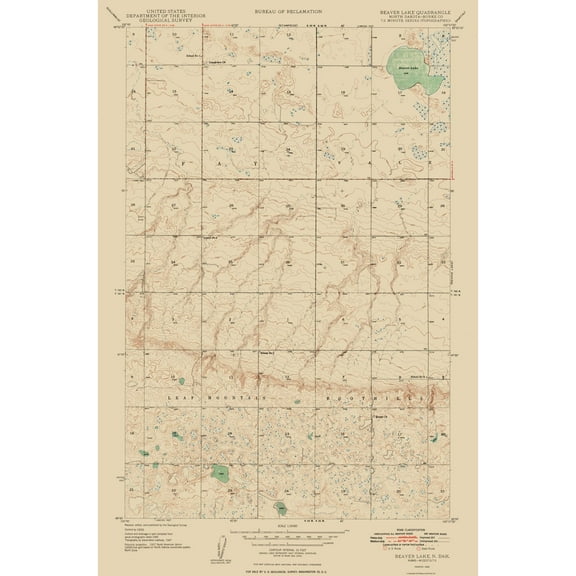 Topographical Map - Beaver Lake North Dakota Quad - USGS 1948 - 23 x 34.84 - Vintage Wall Art