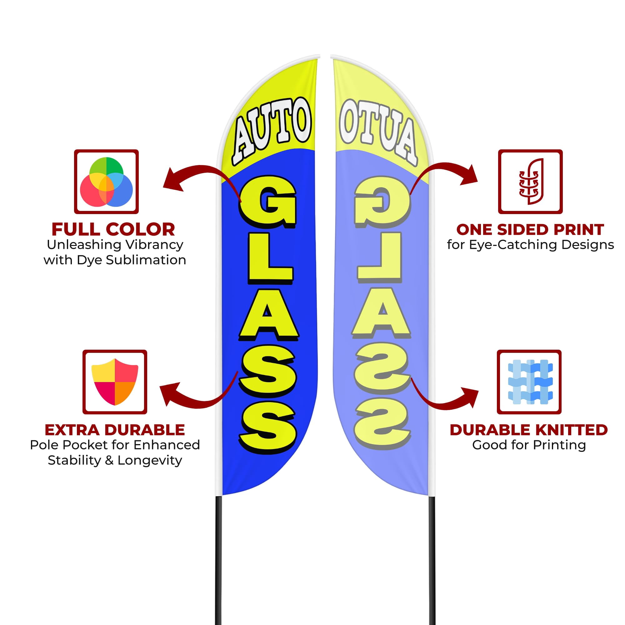 Auto Glass Sign feather flag Pole kit for Outdoor by Mavis Printing | 15 FEET Long Polyester Outdoor Banner Flag Pole Mount Easy Hang | HD Print Swooper Flags to Advertise Car Business