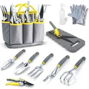 Jardineer 11PCS Gardening Tools Set, Garden Tool Kit with Outdoor Hand Tools, Unique Grass Shears, Garden Gloves, Storage Tote Bag and More, Garden Tools Set Gifts for Women and Men