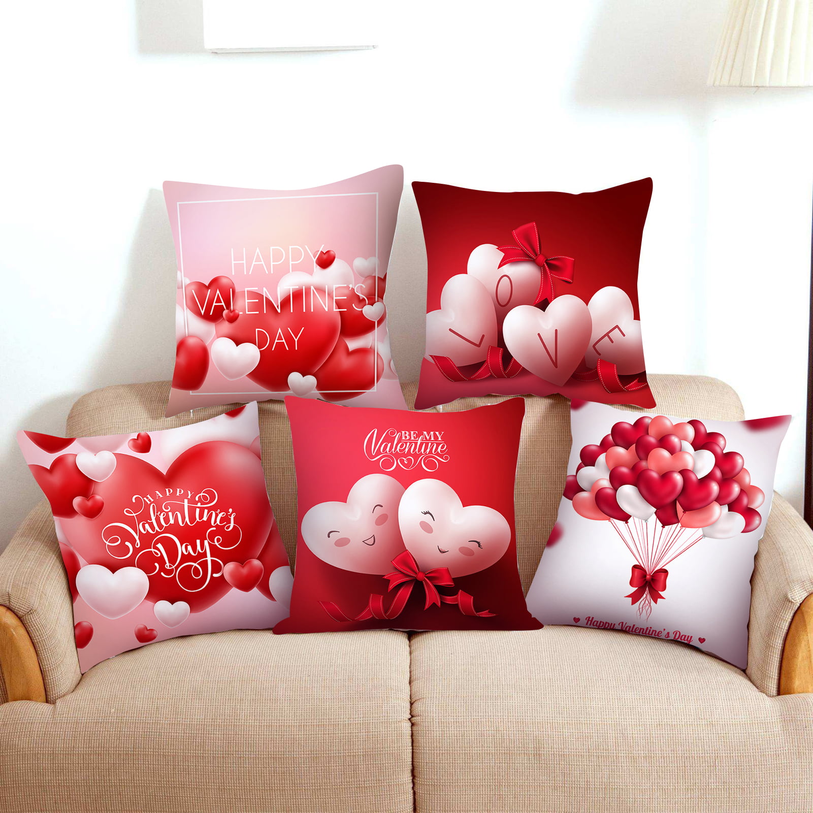 Style 1 Bedroom Decorations 18x18 Inches Set of 4 Cotton Linen Pillow Covers for Living Room Sofa Decorative Love Heart Pillow Covers