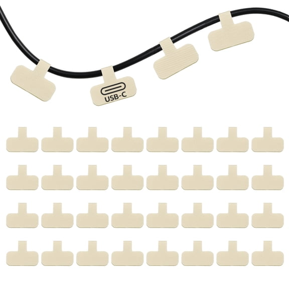 Uxcell 32Pcs Cable Labels Tags, 2.4" Write on Wire Tags Cord Labels Hook Loop Rectangle Cable Ties for Electronics Organize Wire Classify Identification Management, Beige