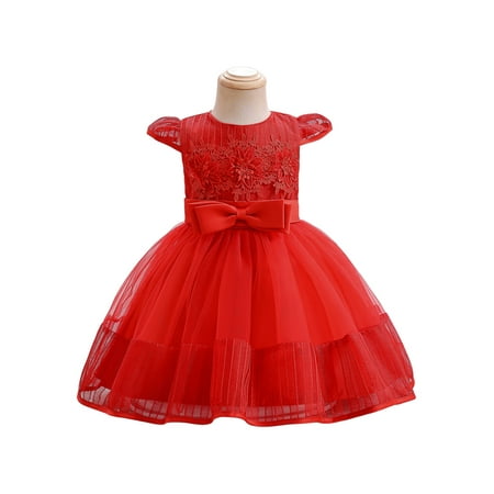 

PBaeM Baby Girls Flower Mesh Puffy Bow Knot Gown Dress Birthday Wedding Party Tulle Ball Gown