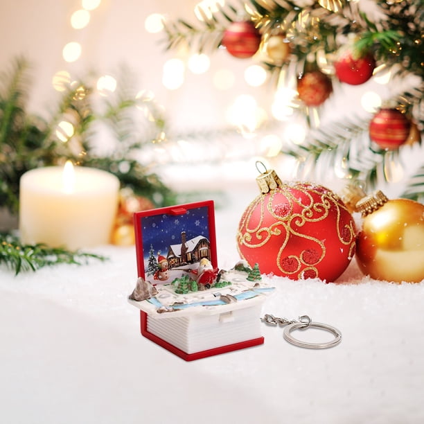 Adornos colgantes navideños, decoraciones navideñas, regalos navideños, mini llavero de libro plegable navideño, colgante navideño, libro desplegable con castillo
