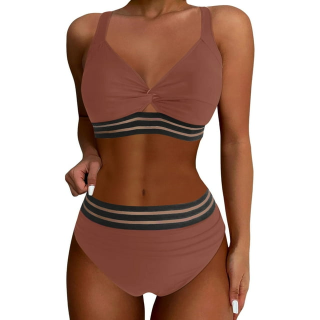 WEAIXIMIUNG Women High Waist Two Piece Swimsuit Cutout Bikini Set Swimsuit L