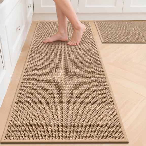 GALMAXS7 Kitchen Rugs and Mats 2 Piece Non Skid Kitchen Mats Washable Kitchen Floor Mats 20"x32" 20"x47",Beige