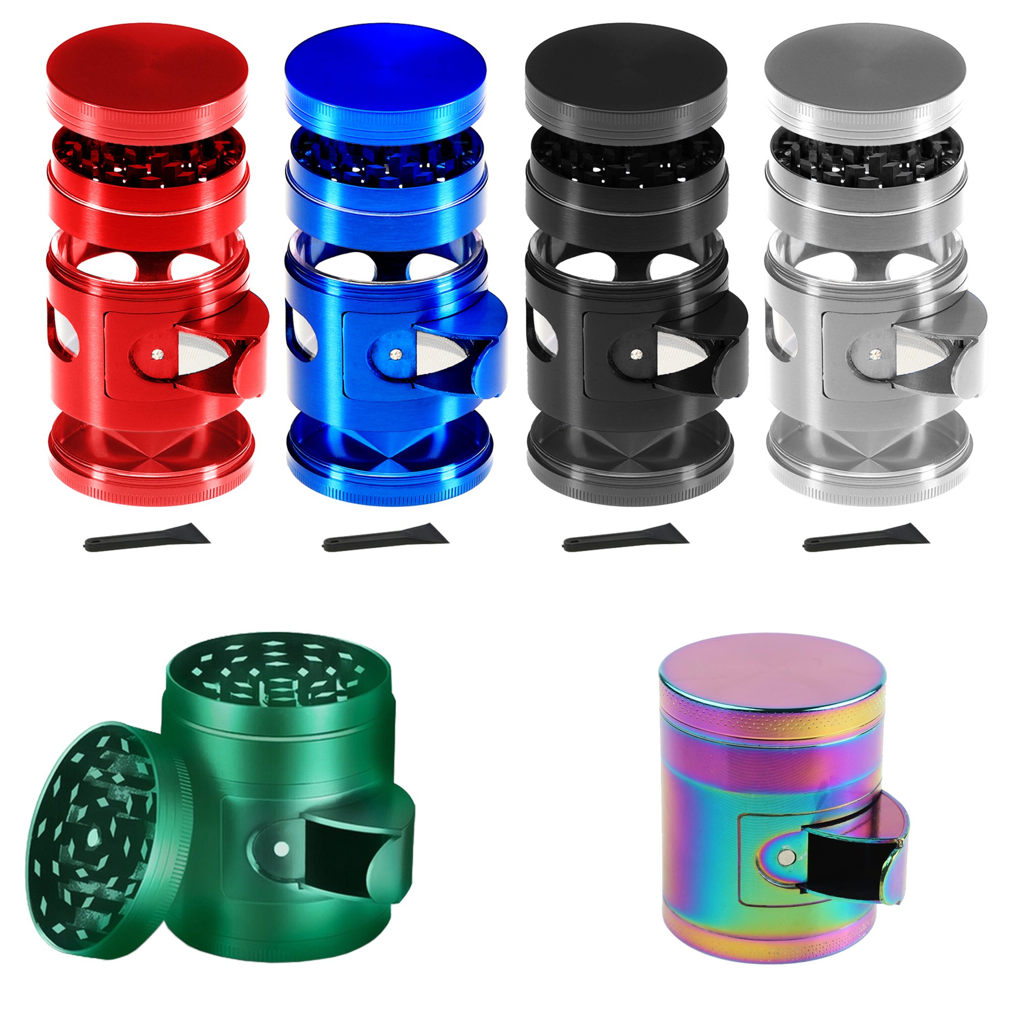 5PIECE TITANIUM HERB GRINDER WITH EASYACCESS WINDOW