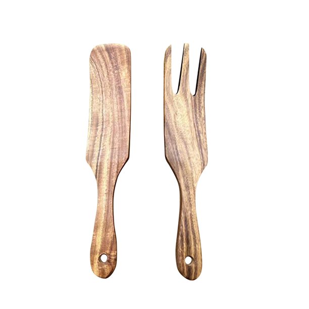 Oferta por tiempo limitado!Juego de mezcla de ensalada de teca para el hogar, espátula de madera, tenedor de madera, espátula de cocina grande de madera sólida