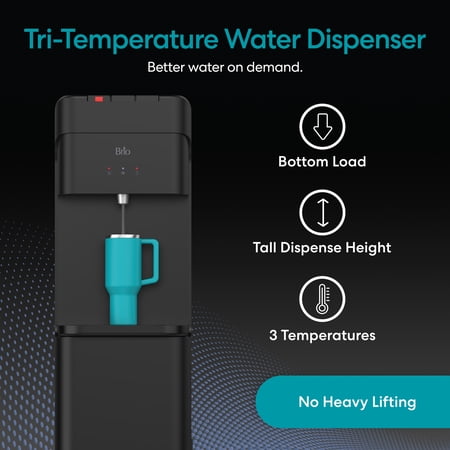 BRIO 430 BLACK BOTTOM LOAD WATER COOLER DISPENSER, HOT, COLD & ROOM TEMPERATURE, 10.5″ DISPENSE HEIGHT FOR 5-GALLON BOTTLES