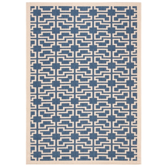 SAFAVIEH Courtyard Thurstan Geometric Indoor/Outdoor Area Rug, 4' x 5'7", Blue/Beige