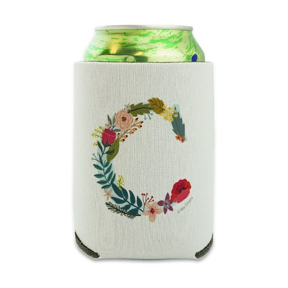 Letter C Floral Monogram Initial Can Cooler - Drink Sleeve Hugger Collapsible Insulator - Beverage Insulated Holder