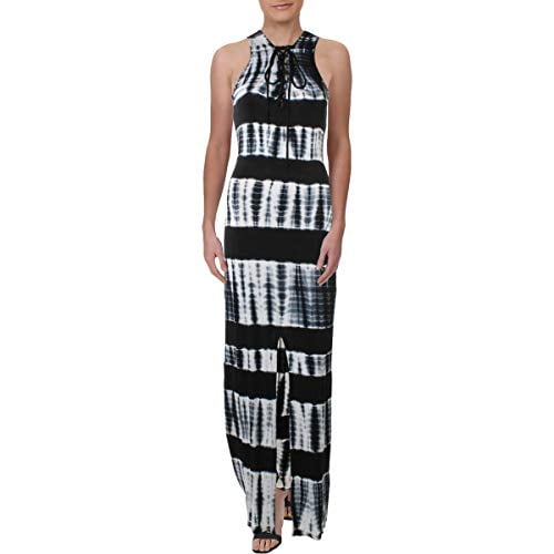 Material Girl Robe Maxi à Lacets Imprimée pour Adolescentes (Teinture sur Nœuds Noir et Blanc, TP)