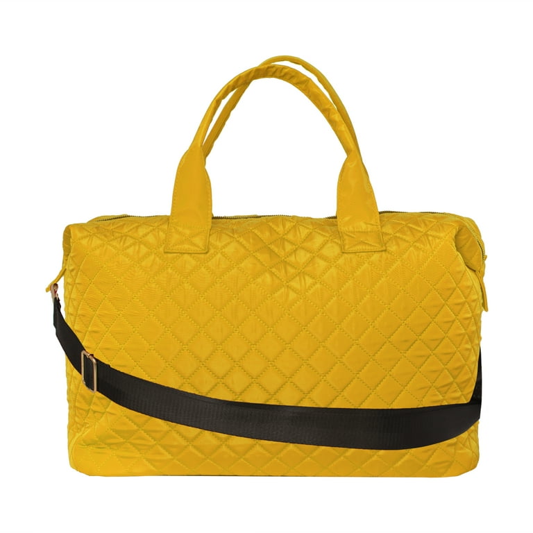 Alexis Bendel Yellow Checkered Nylon Duffle Tote Bag