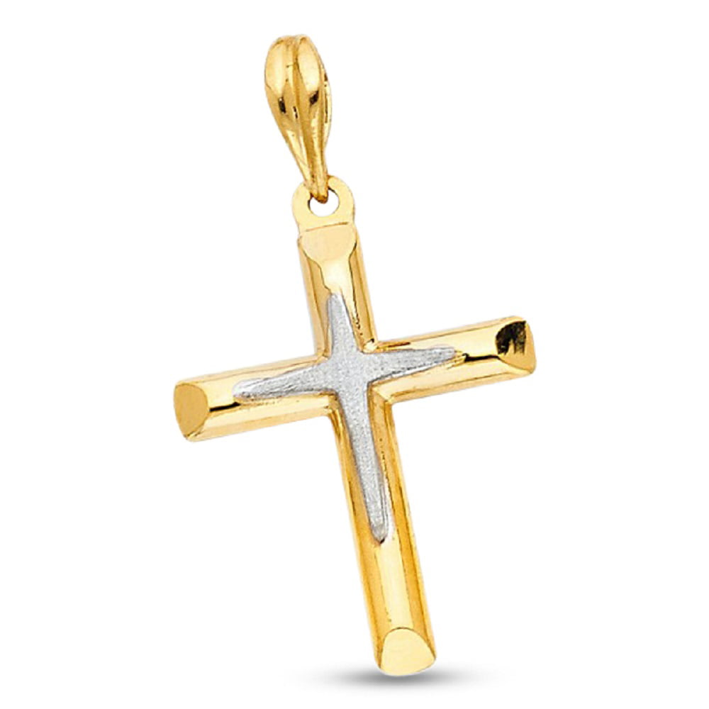 INRI Cross Pendant Solid 14k Yellow Gold Charm Polished Classic Design Religious 
