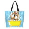 thumbnail image 2 of Bingfone Canvas Tote Bag For Women With Inner Pocket Aesthetic Cute Shopping Tote Bags Reusable Grocery Bags-Dog Takes A Bath In The Bathtub, 2 of 9