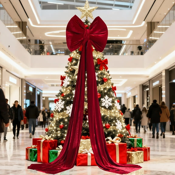 JHEHF Christmas Tree Decoration Large Red Bow Tie Long Ribbon Oversized Holiday Decoration 15.7 X 63 Inch Big Ribbon Party Wall Decor for Room Door Xmas Tree Topper