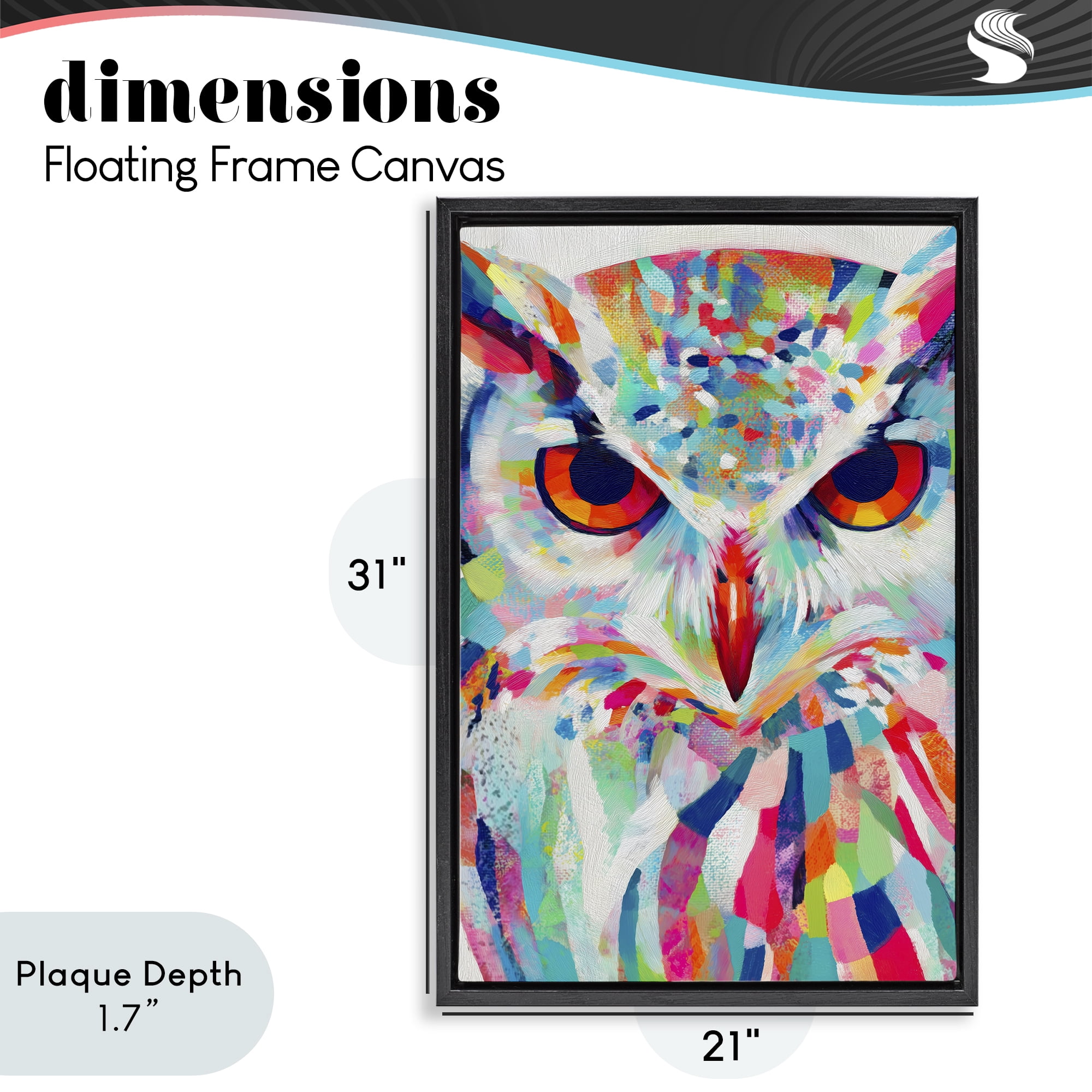 Stupell Industries Expressive Owl Gaze Black Framed Floater Canvas Wall Art, design by Chromatic Storm Studio