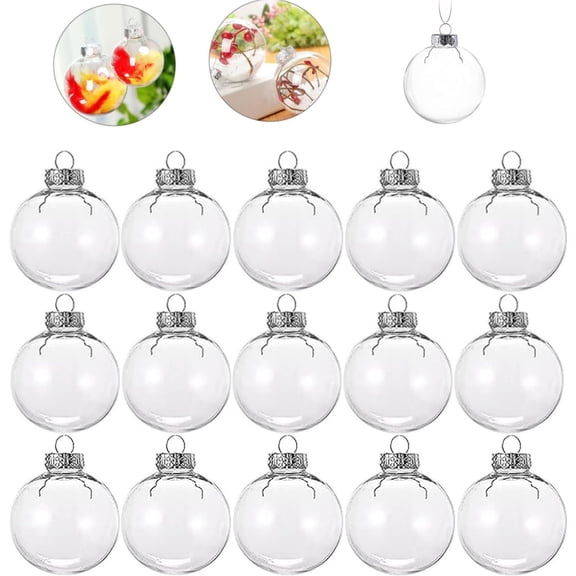 QZS Christmas Ornament Balls,3.15in/8cm Clear Plastic Ornament Balls for Home,24pack of DIY Fillable Decorations for Crafts,Holiday,Office