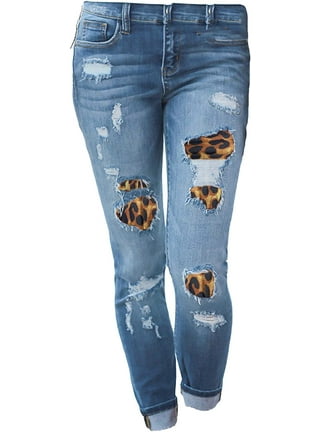 Studs Distressed Butterfly Appliques Blue Jeans