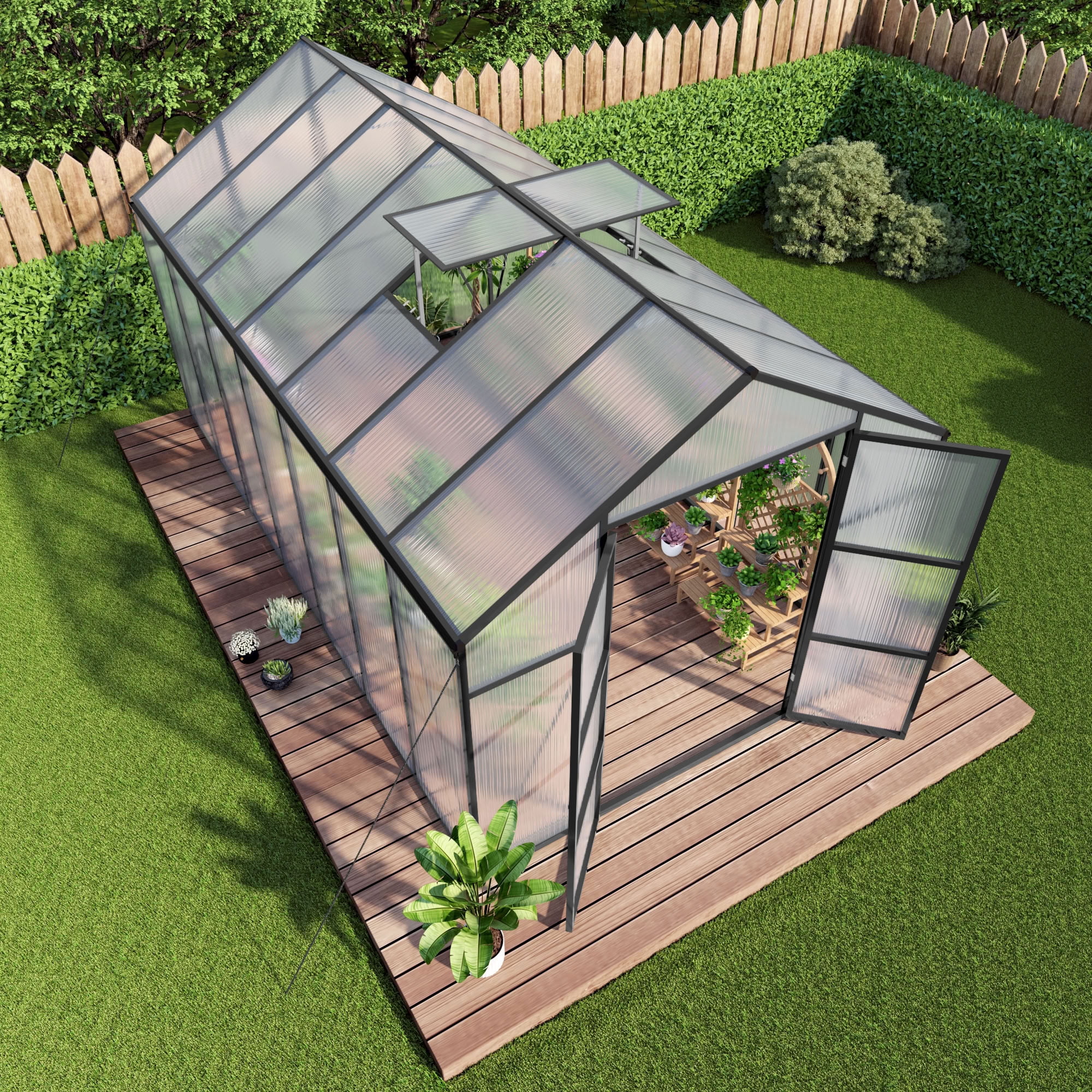 MAYEERTY 8x14 FT Walk-in Greenhouse with Raised Base & Anchors, All-Season Windproof Greenhouse with Drainage System for Backyard, Garden & Patio