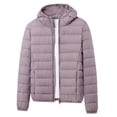 thumbnail image 2 of Dyfzdhu Puffer Jackets for Women Casual Solid Color Light Down Jacket White Duck Hooded Purple, 2 of 4
