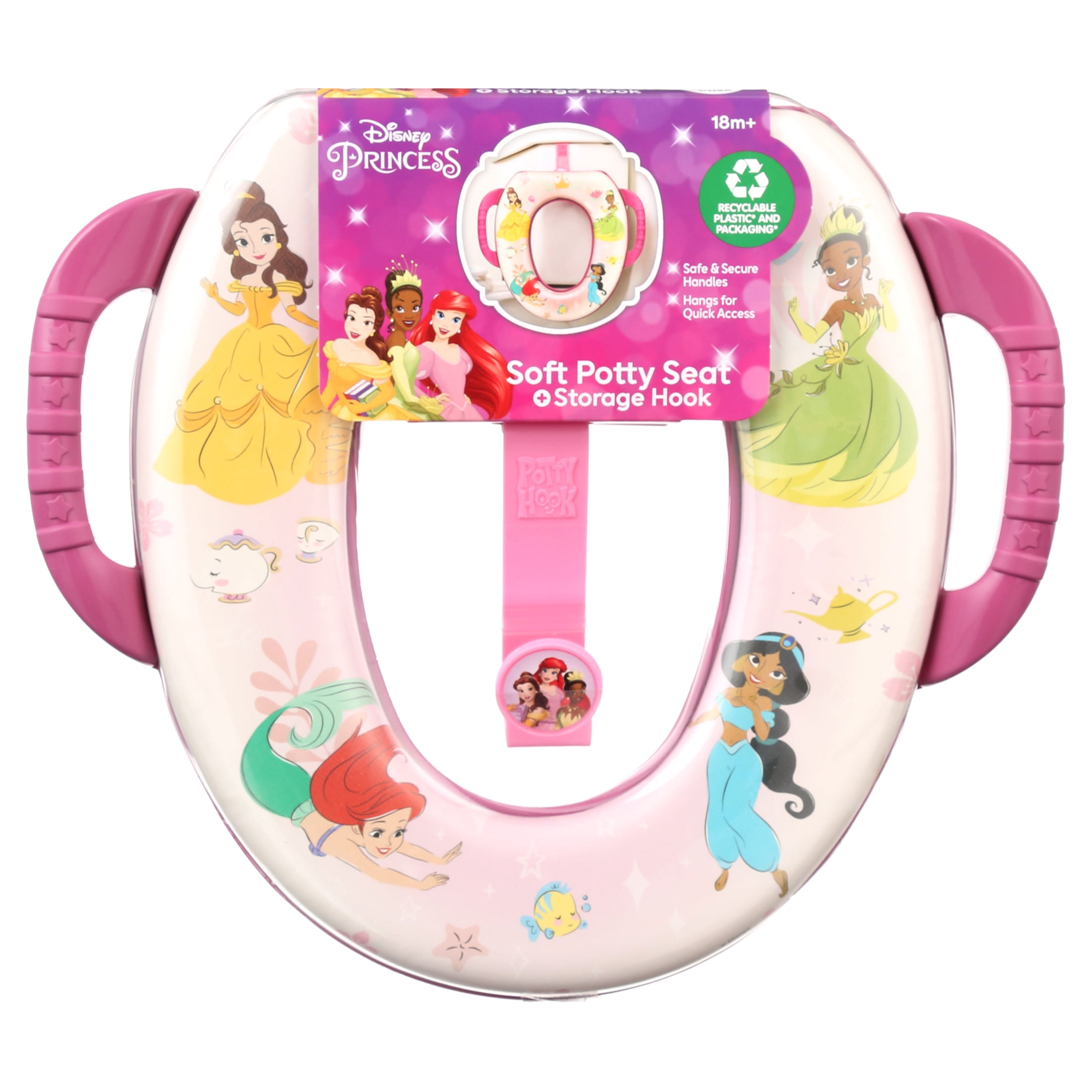 Disney Princess Soft Potty Training Seat with Hanging Hook for Toddlers, Fits Standard Toilets