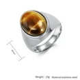 thumbnail image 2 of HIJONES Men's STAINLESS STEEL Big Oval Dome Gemstone Agate Engagement Polished Plain Band Ring Charm Jewelry Silver Brown Stone Size 9, 2 of 5