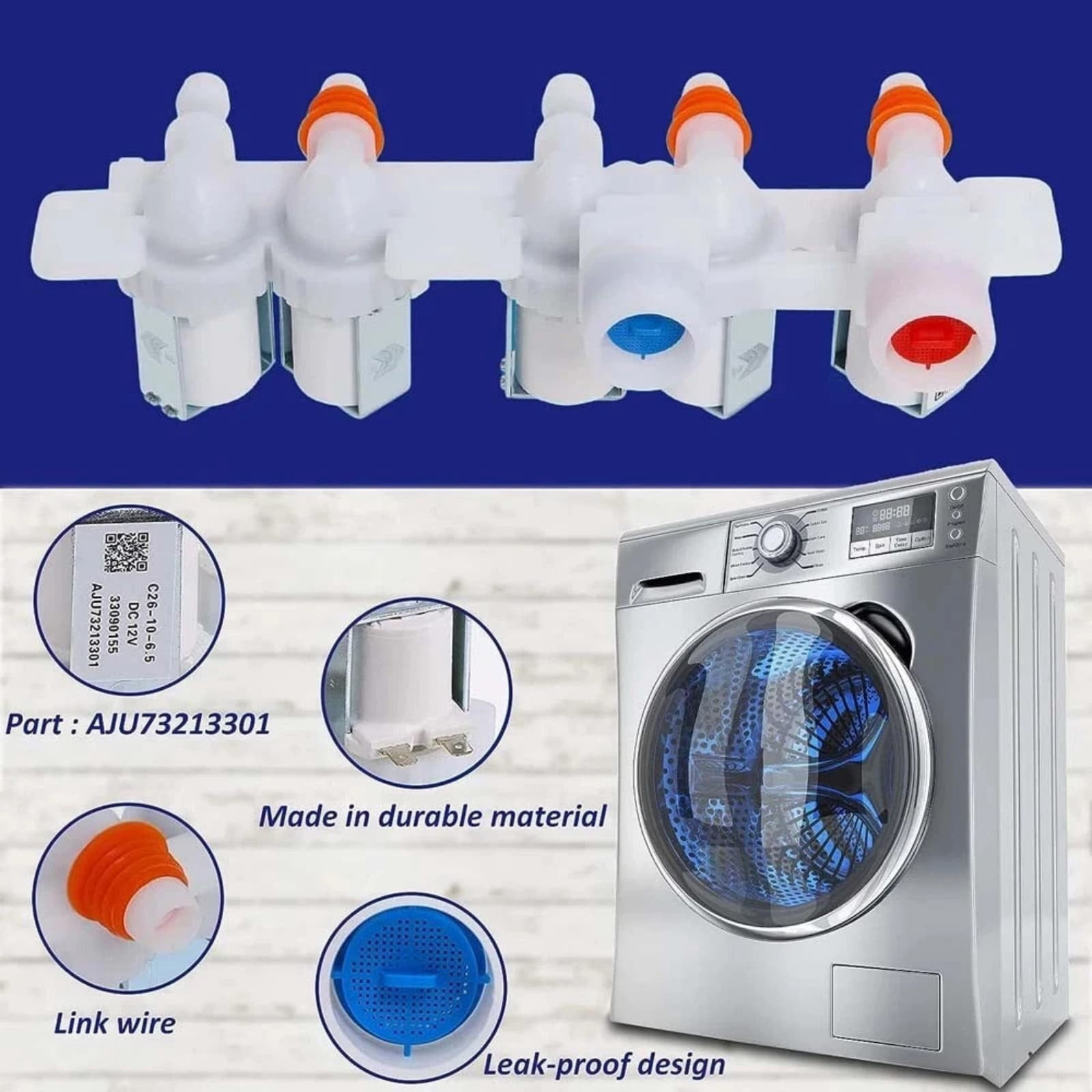 ARCADORA Washer Water Inlet Valve DC 12V Metal Plastic Structure Aju73213301 For Lg Kenmore Washing Machine Parts
