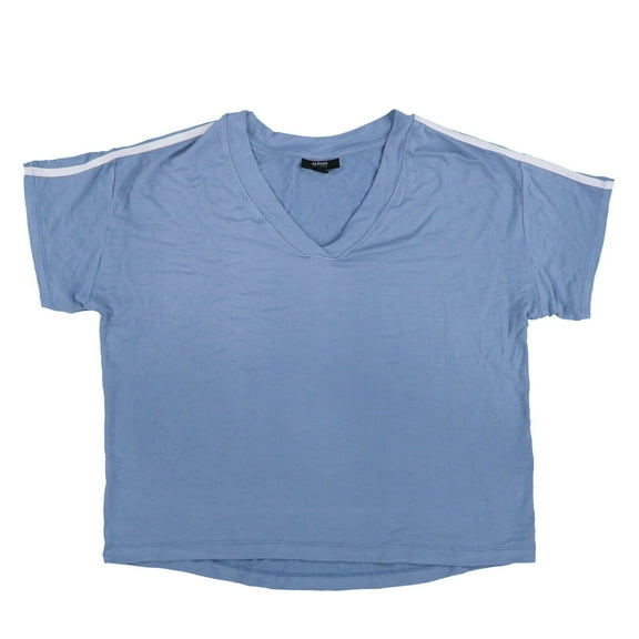 Alfani Womens Pajama Top V-Neck Shirt Short Sleeve Lightweight Blue Large New
