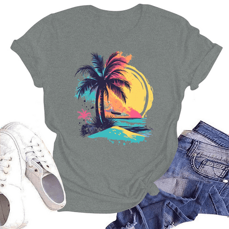 NAMTYQX Tshirts Shirts for Women Graphic Casual Crew Neck Short Sleeve Baggy Grafisches Pattern Light Breathable Oversized Shirts for Women Light Gray Size XL