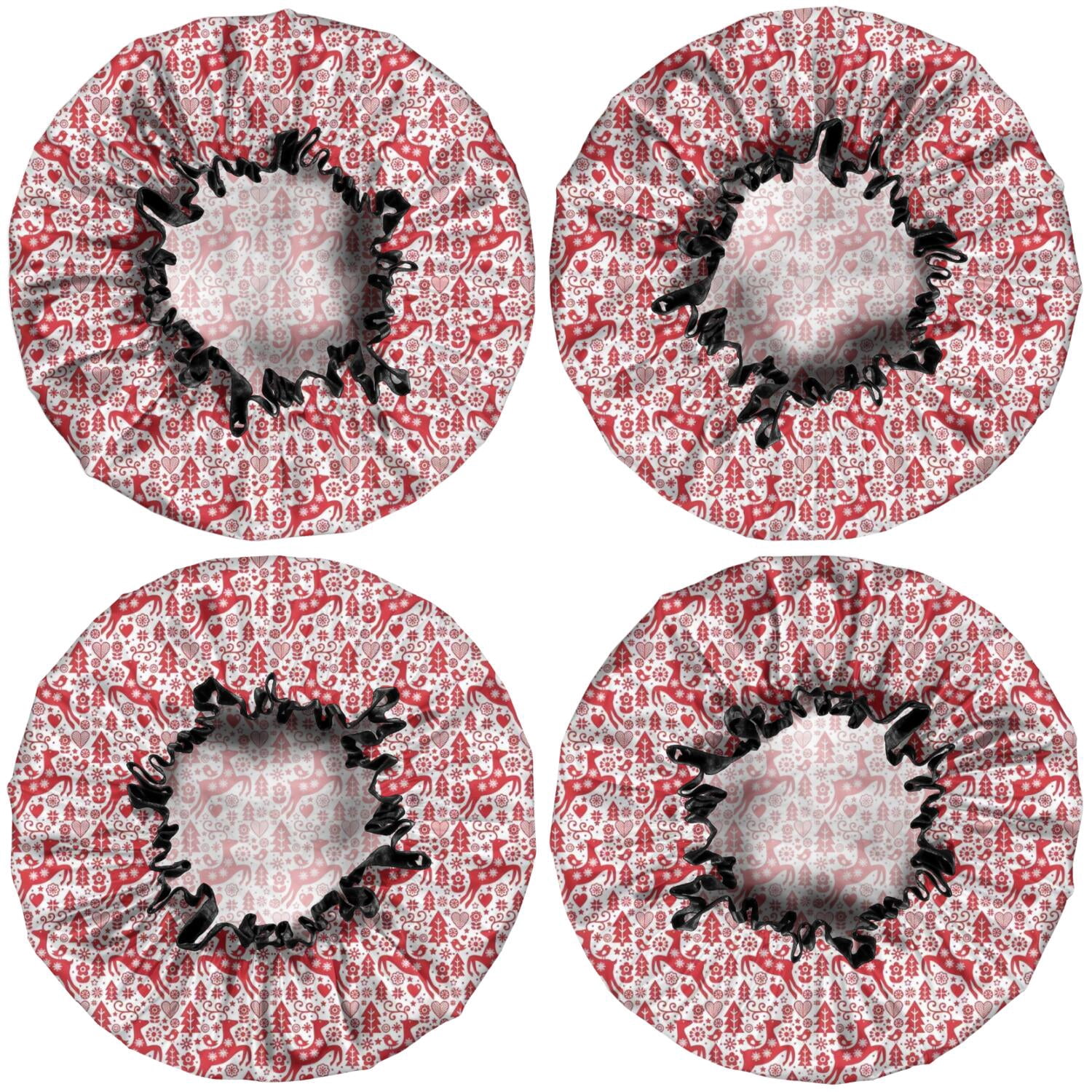 Shower Caps,Red Christmas Reindeer Pattern Waterproof Shower Cap for Women 4 Pieces,Double Reusable Hair Cover for Shower PEVA Elastic Stretch Hem