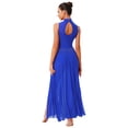 thumbnail image 2 of Oyolan Womens Lyrical Dance Dress Sleeveless Flowy Mesh Slit Hem Maxi Long Skirt Contemporary Dance Royal Blue M, 2 of 5