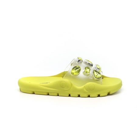 

Cape Robbin Treasure Map Lime Jeweled Clear Vamp Super Comfortable Slide Sandals