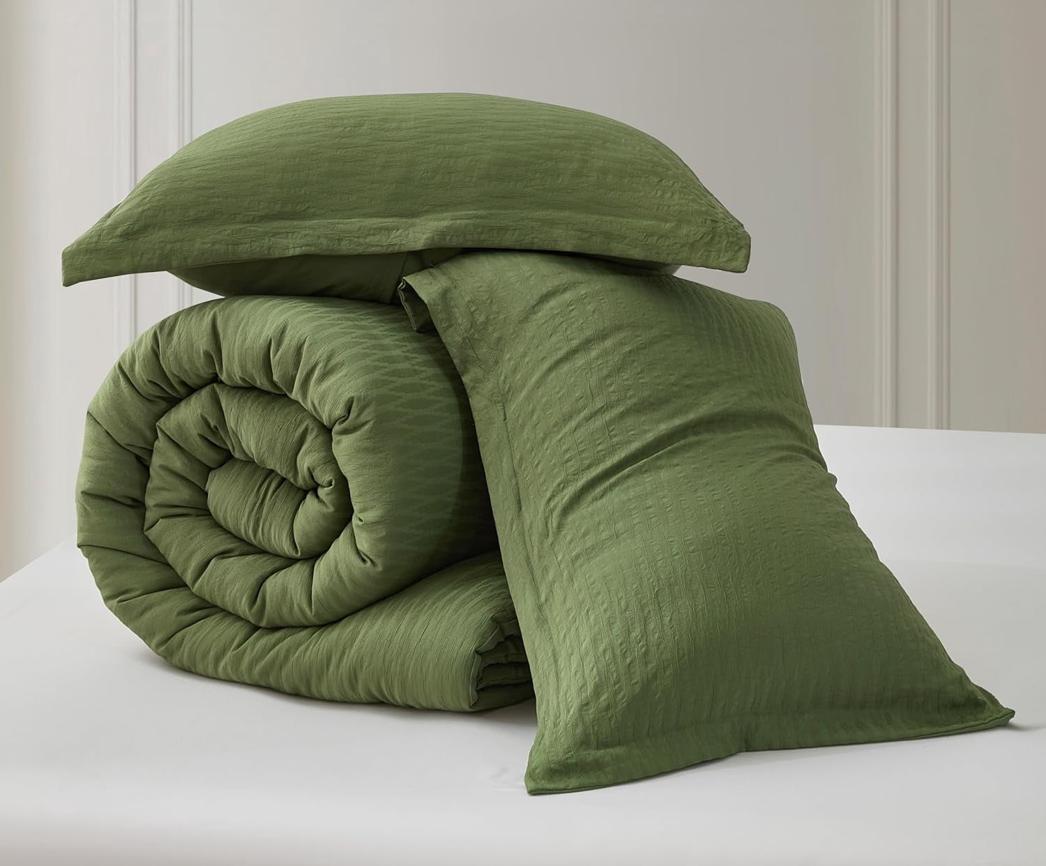 Chezmoi Collection Calvin 3-Piece Jacquard Comforter Set King Size, Olive Green Textured Woven Lightweight Comforter Bedding for All Season