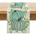 thumbnail image 1 of Chemin de Table d'Automne 13x72 Pouces Citrouilles Vertes Feuilles d'Eucalyptus Récolte Style Ferme Décor de Table d'Automne Action de Grâce Saisonnier Style Lin Imperméable Décoration de Table de Cuisine Salle à Manger Intérieur Extérieur, 1 of 6