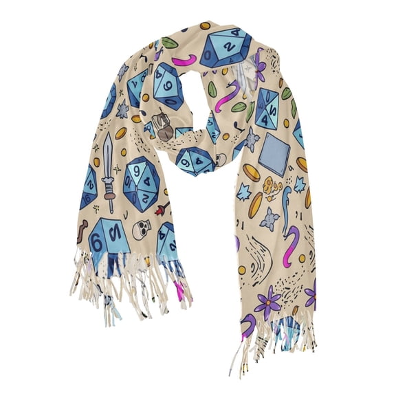 FORMRS Womens Scarf Winter Soft Long Big Warm Shawls Wrap Tassel Scarves, Blue Dice Pattern