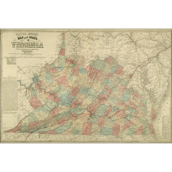 24"x36" Gallery Poster, map of the state of Virginia 1862 p2