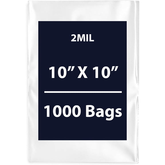 Clear Flat Poly Bags, 2Mil 10" X 10" & 1000 Bags | Low-Density Polyethylene (LDPE), Flat Open Top Plastic Packaging Packing | Flexible and Durable Plastic Bags