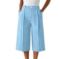 thumbnail image 5 of Costeam Womens Pleated Capri Wide Leg Pants Single Button Zipper Fly Side Slip Pockets Mid Calf Length Tailored Lightweight Loose Cropped Casual Trousers, 5 of 7