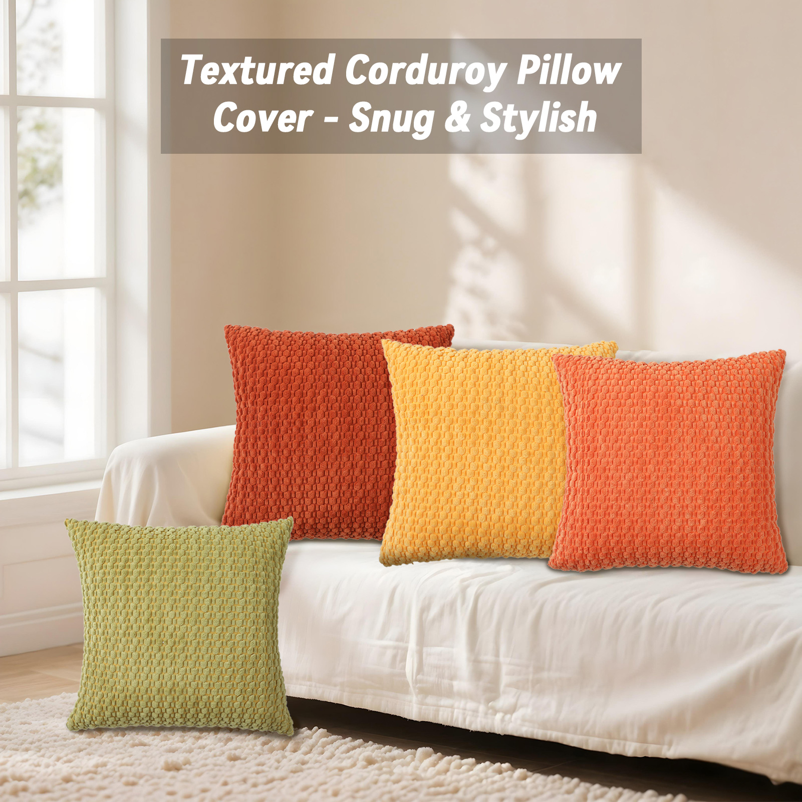 HonorHut Decorative Throw Pillow Covers 18x18 Inch Soft Corduroy Pillowcases Modern Boho Stripe Pillow Covers 4 Piece Set Orange Green